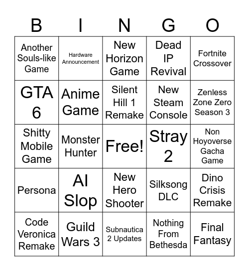 Summer Game Fest 2026 (Theo's Version) Bingo Card