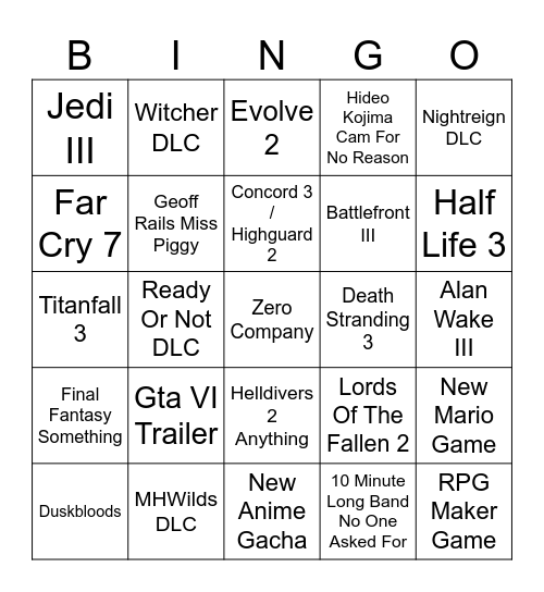 Summer Games Fest 2026 Bingo Card