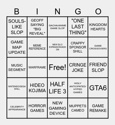 ITSJACEXP's SUMMER GAME FEST 2026 Bingo Card