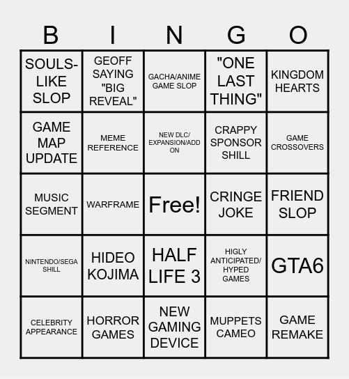 ITSJACEXP's SUMMER GAME FEST 2026 Bingo Card