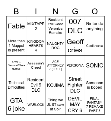 SUMMER GAMES FEST Bingo Card