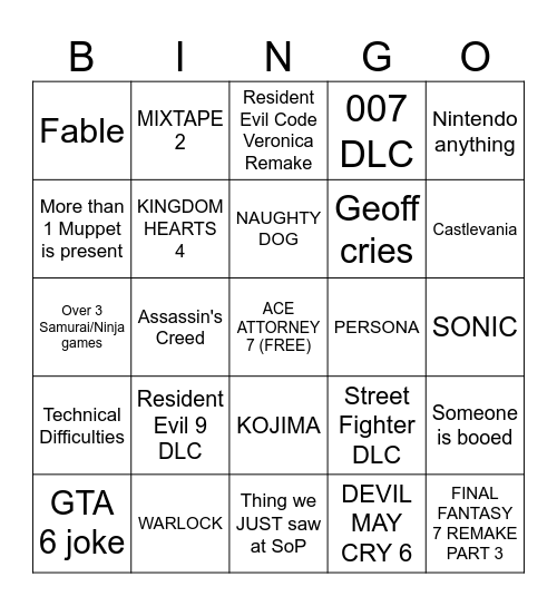 SUMMER GAMES FEST Bingo Card