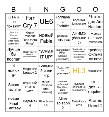 Summer Game Fest 2026 Bingo Card