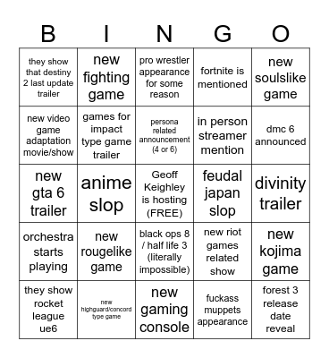 summer games fest 2026 Bingo Card