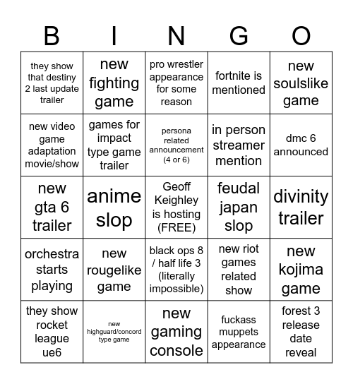 summer games fest 2026 Bingo Card