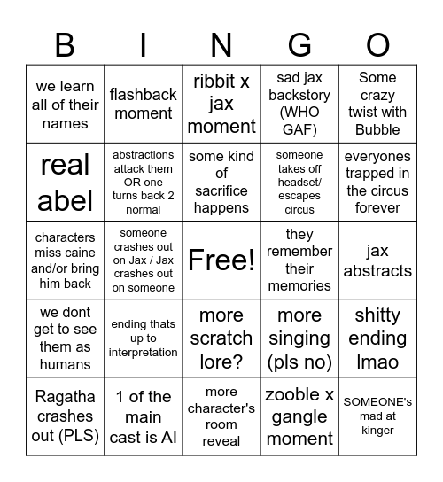 TADC LAST EP PREDICTIONS Bingo Card