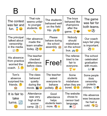 Debate 1 L2 Bingo Card
