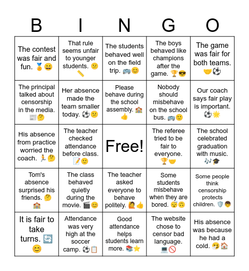 Debate 1 L2 Bingo Card