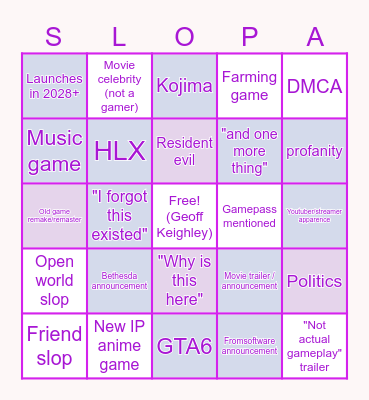 The Summer Games Fest Bingo 2026 Bingo Card