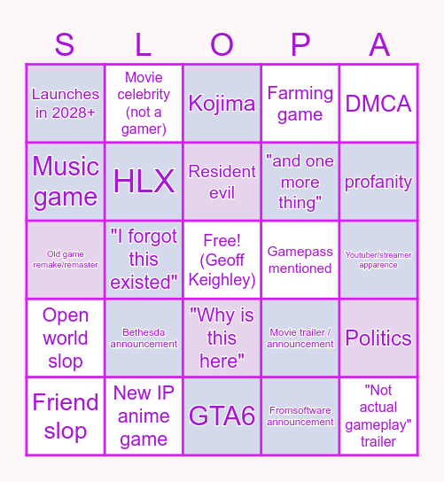 The Summer Games Fest Bingo 2026 Bingo Card