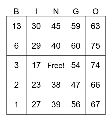 Untitled Bingo Card