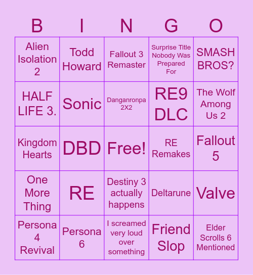 Summer Game Fest Bingo 2026 Bingo Card