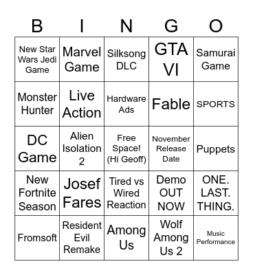 ThatNerdyDerek's SGF 2026 Bingo Card