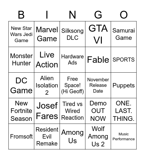 ThatNerdyDerek's SGF 2026 Bingo Card