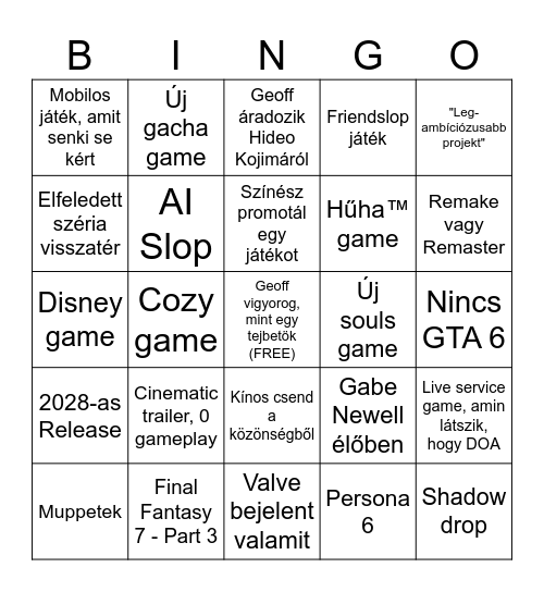 Summer Game Fest Bingo Card