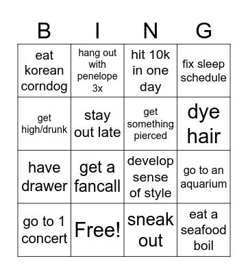 summer Bingo Card