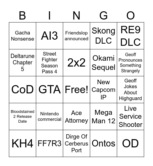 Summer Games Fest 2026 Bingo Card