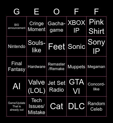 SGF Bingo Card