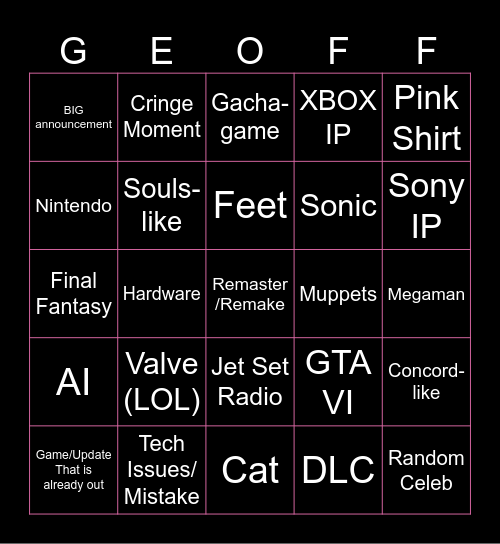 SGF Bingo Card