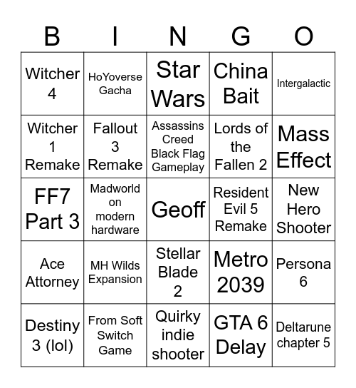 SGF 2026 Bingo Card