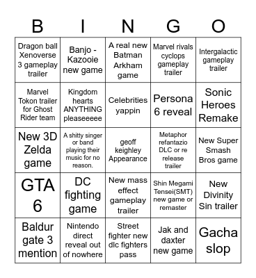 Fake E3 2026 Bingo Card