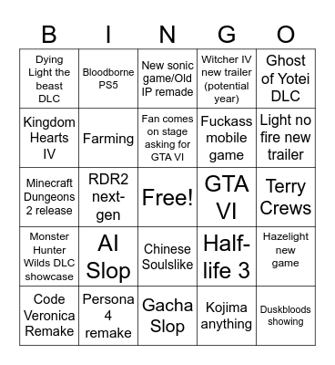 SGF Bingo Card