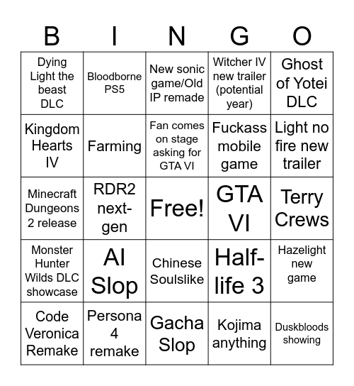 SGF Bingo Card