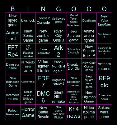 Summer Game Fest Bingo Card
