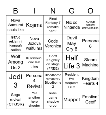Summer Game Fest 2026 Bingo Card
