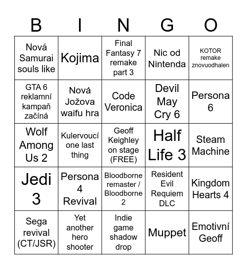 Summer Game Fest 2026 Bingo Card
