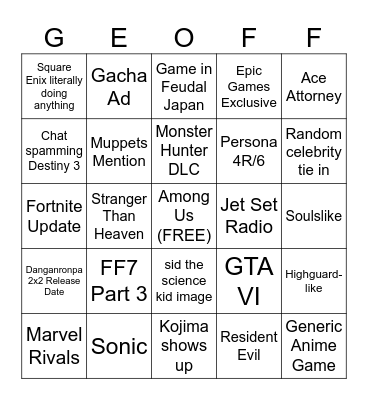 Summer Games Fest 2026 Bingo Card