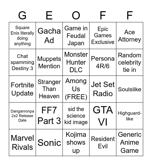 Summer Games Fest 2026 Bingo Card