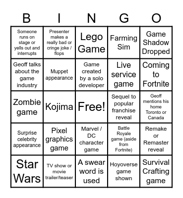 Summer Games Fest Bingo Card