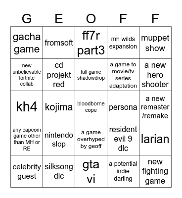 summer games fest Bingo Card