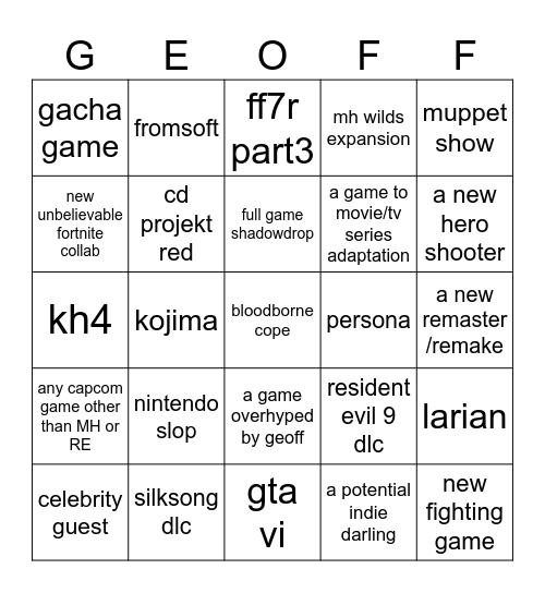 summer games fest Bingo Card