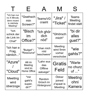 Teams Meeting Bingo - CH Bingo Card