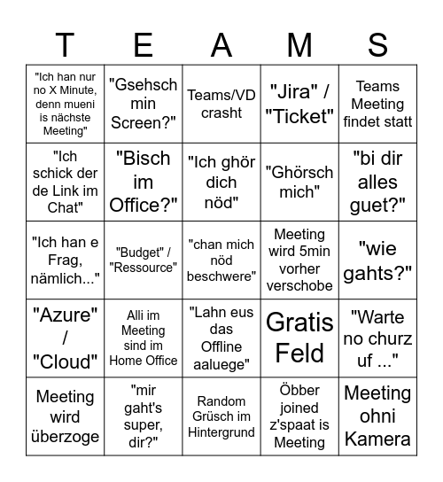 Teams Meeting Bingo - CH Bingo Card