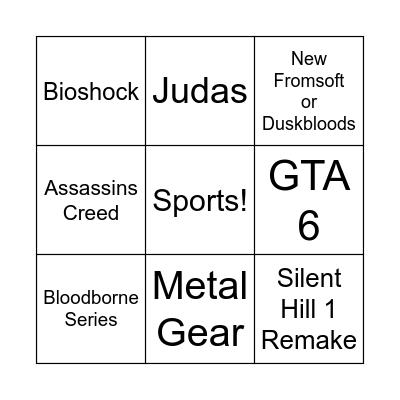 Summer Game Fest Bingo Card