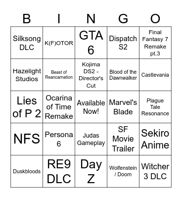 Summer Game Fest Bingo Card