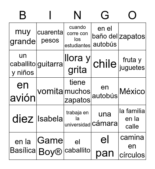 Isabela 1-6- preguntas  Bingo Card