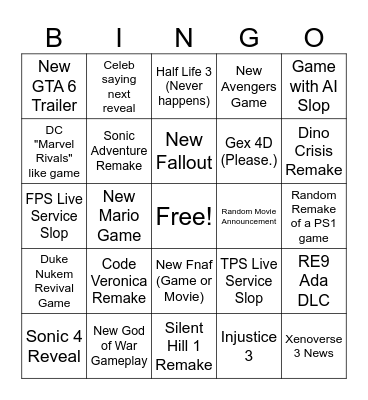 Summer Games Fest 2025 Bingo Card