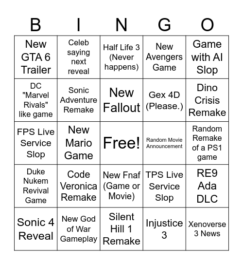 Summer Games Fest 2025 Bingo Card