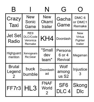 game ward Bingo Card