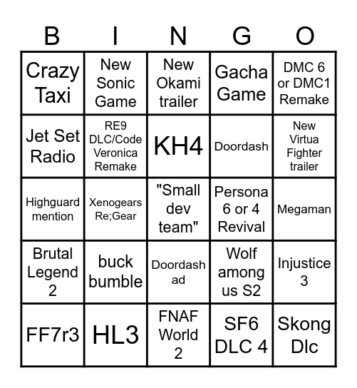 game ward Bingo Card