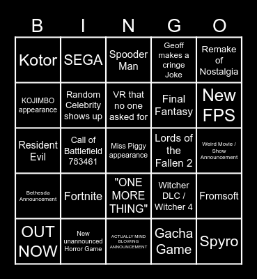 SGF 2026 Bingo Card