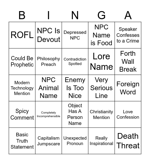 Untitled Bingo Card