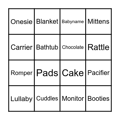 Baby Shower Bingo Card