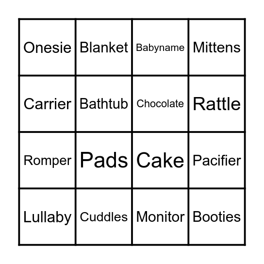 Baby Shower Bingo Card