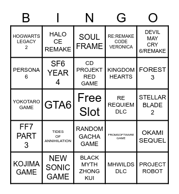 Summer Game Fest 2026 Bingo Card