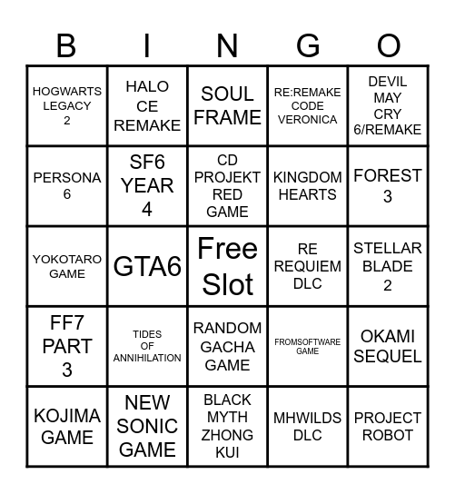 Summer Game Fest 2026 Bingo Card